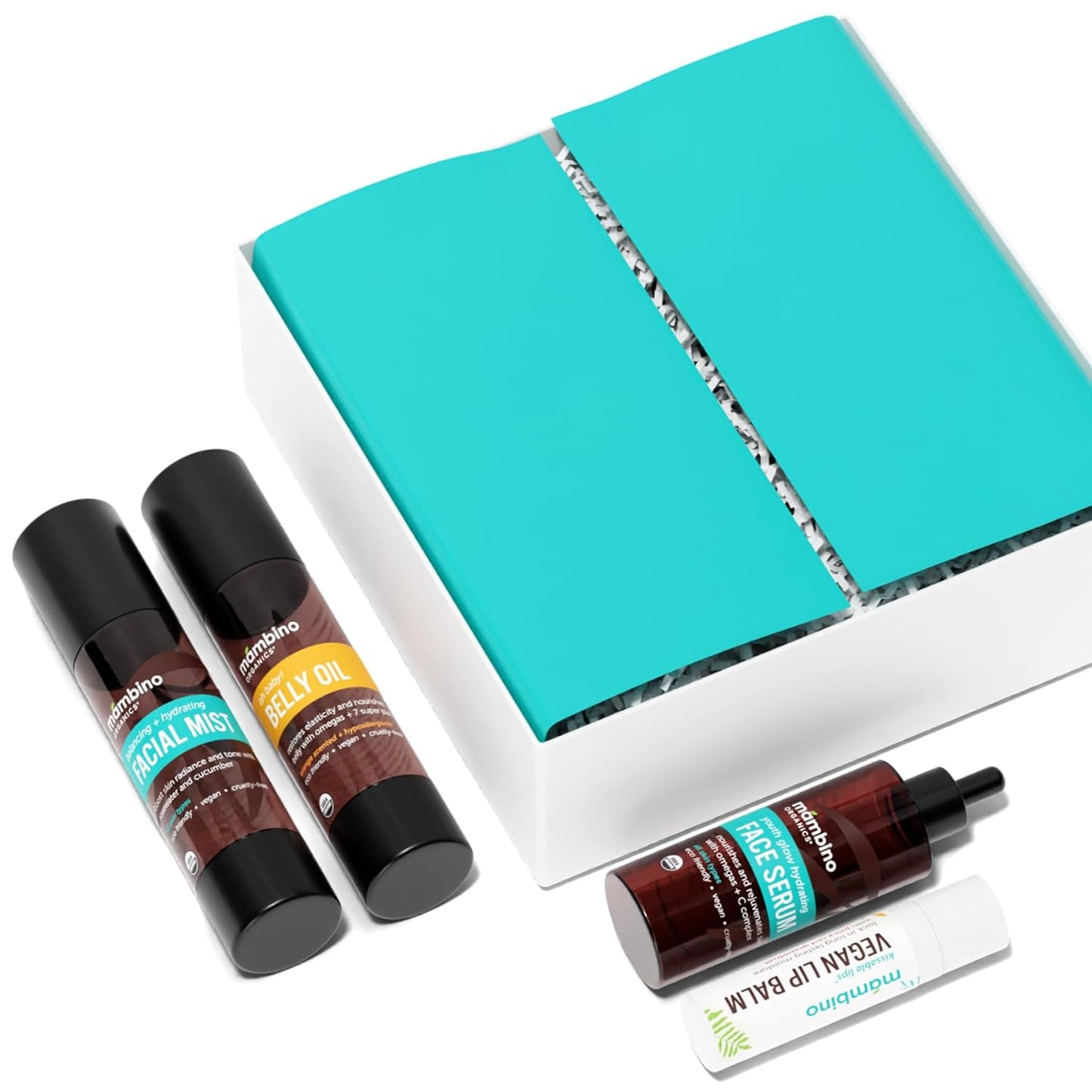 First Trimester Set – All Natural Skincare Pregnancy Gift Box – Anti-stretch mark Belly Oil, Rose Facial Mist, Youth Glow Face Serum, Lip Balm - Mambino Organics