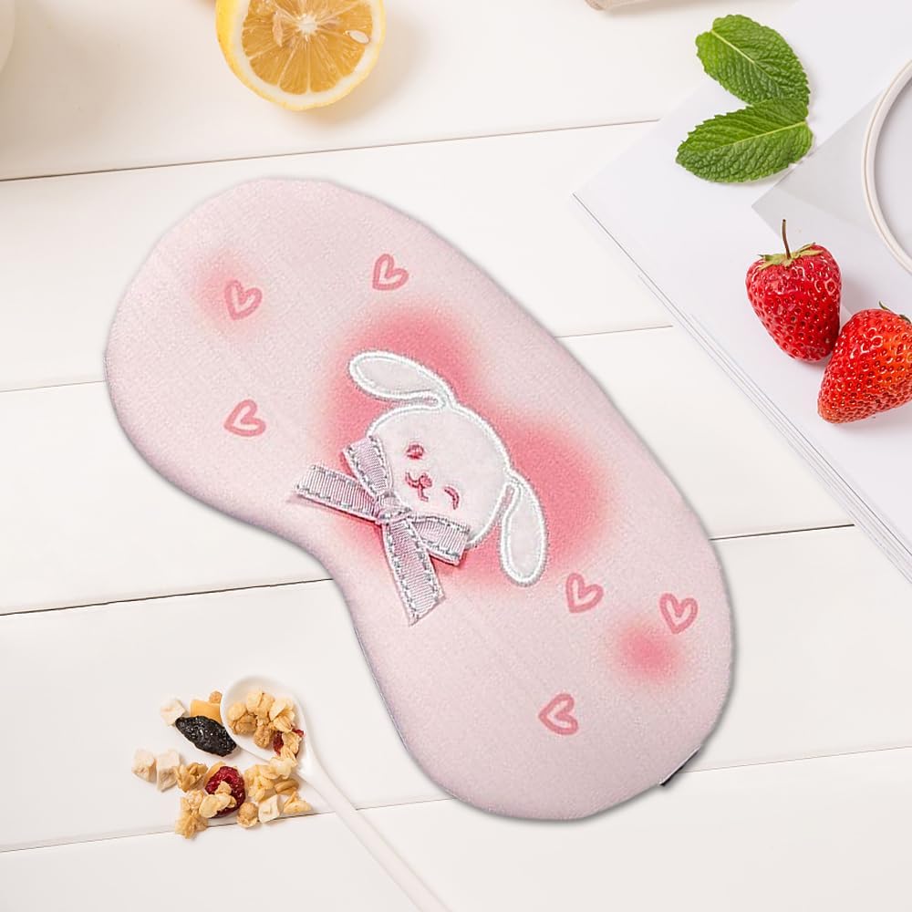 PERFECTSIGHT Rabbit Sleep Eye Masks, Cute Plush Sleep Eye Cover Lightweight Adjustable Eyeshade Faux Fur Mask Cover for Women Men Travel Nap, Heart Bunny
