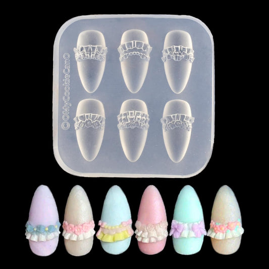 Nail Mold for Nail Art 3D Flowers Nail Charms Cream Lace Pleated Skirt French Design Mold DIY Manicure 3D Carving Template