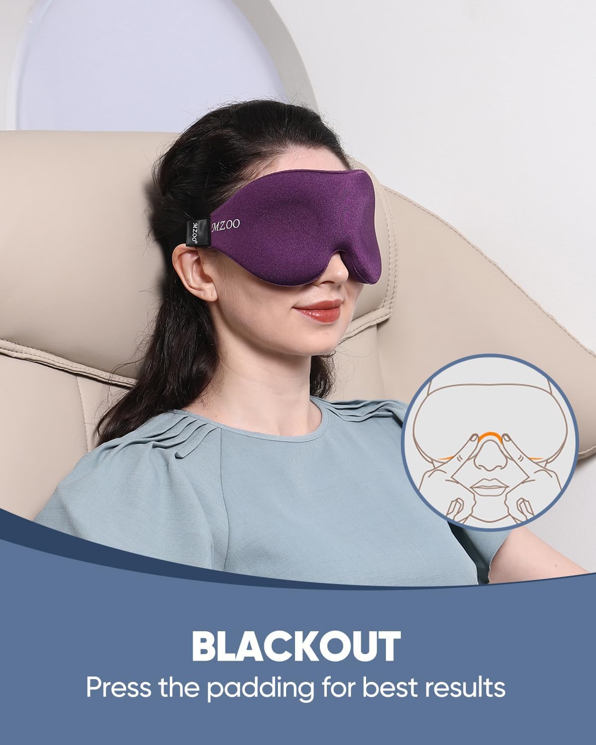 MZOO Luxury Sleep Eye Mask for Side Sleeper Men Women, Zero Eye Pressure 3D Sleeping Mask, Light Blocking Patented Design Night Blindfold, Soft Eye Shade Cover for Travel, Purple