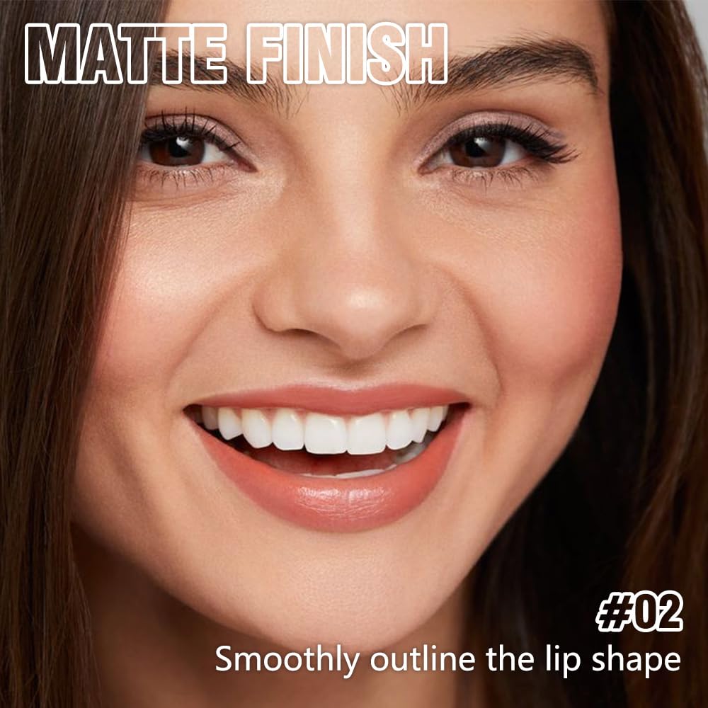 Matte Lipstick Crayon Set for Women, Coral Pink 24 Hour Lipstick Lip Liner Pencil, Neutral Lip Stick Lipliner Long Lasting Waterproof Smudge Proof, Vegan & Cruelty-Free, 02