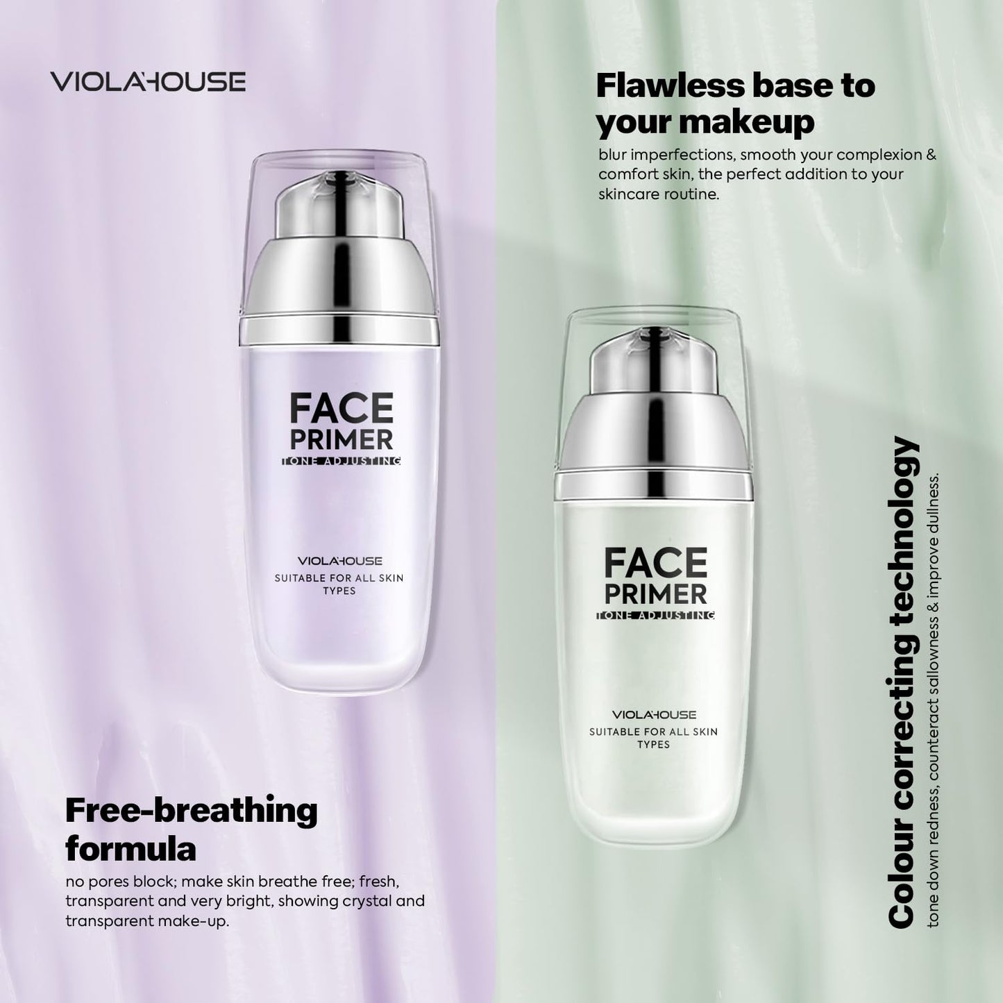 VIOLA HOUSE Face Primer, Tone Adjust Primer For Face Before Makeup-Refined, Bright And Smooth The Skin And Fills Fine Lines (Mint Green)