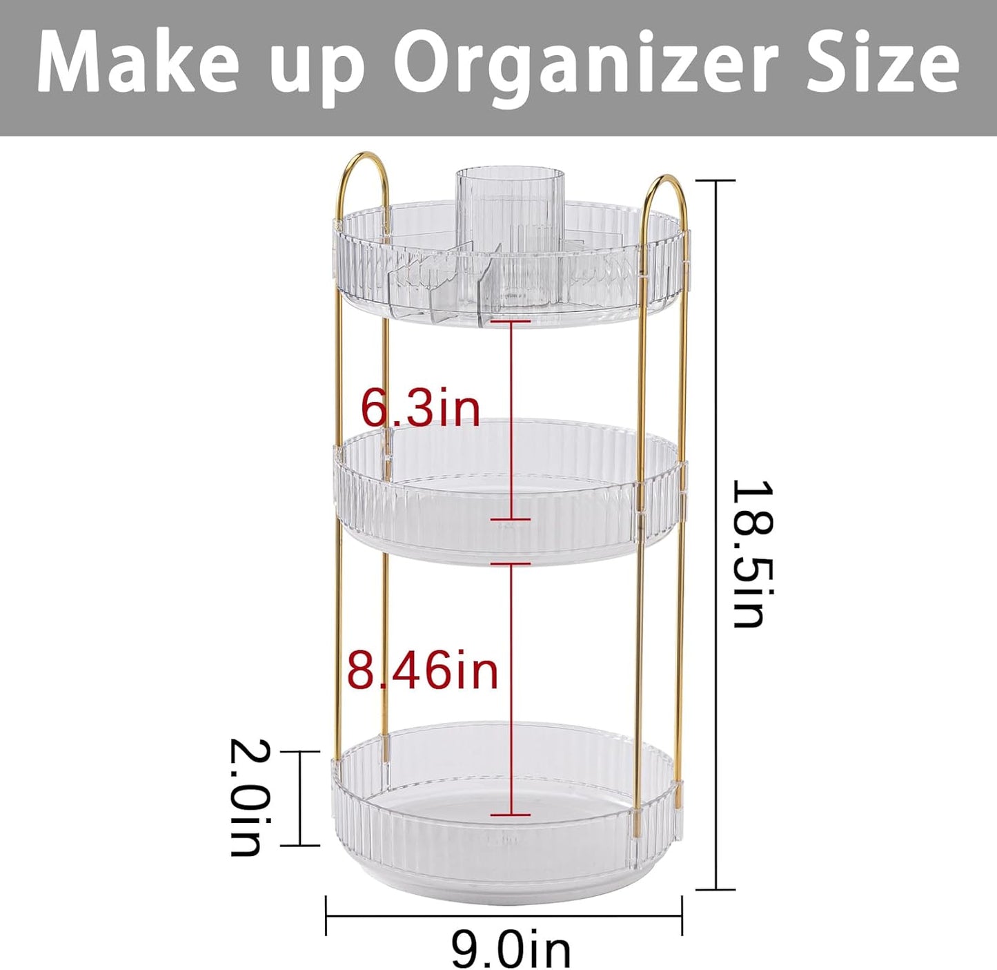 Rotating Makeup Organizer for Vanity, High-Capacity Skincare Clear Make Up Storage Perfume Organizers Cosmetic Dresser Organizer Countertop 360 Spinning (Clear, New-3 Tier)