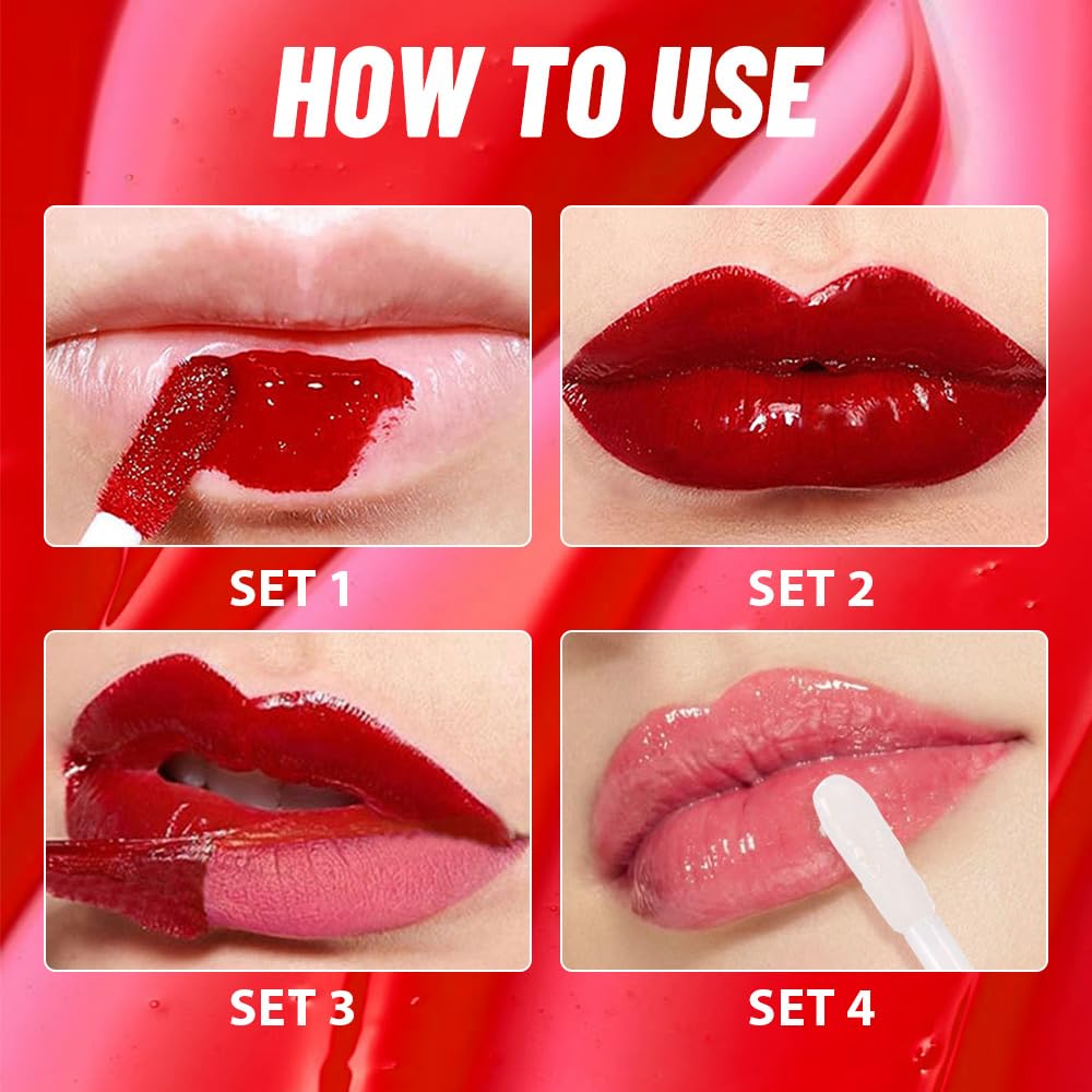 2Pcs Lip Stain Peel Off Lip Gloss oil Dual-Ended Combo, Lips Liner Stain Peel Off Masque, Long Lasting & Waterproof, Transfer-Proof Lip Tint Stain with Lip oil for All Skin Type 02#+03#
