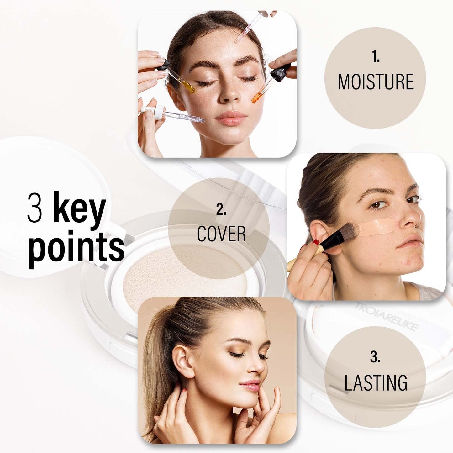 TROIAREUKE A+ Cushion Foundation (Shade 21) I Natural Coverage Foundation Makeup, Moisturizing Finish for Sensitive, Oily, Combination Skin, Skin Care Cushion I Korean Aesthetic Makeup
