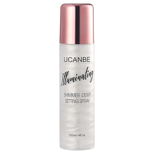 UCANBE Shimmer Dewy Setting Spray – Glowing + Makeup Setting Spray 2 in 1 Lightweight Formula for a Radiant Glow,Long-Lasting Face Mist for Face Body, 4 Fl Oz #Silver