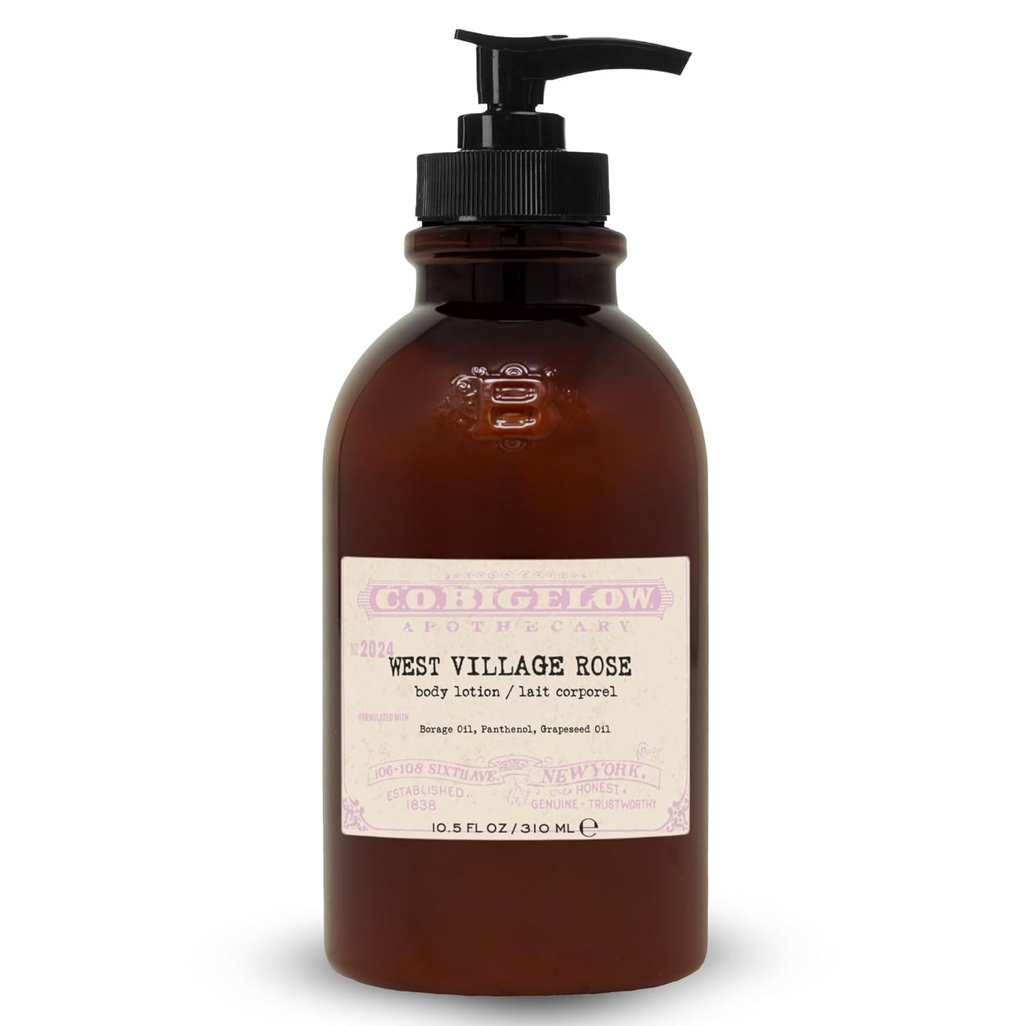 C.O. Bigelow West Village Rose Body Lotion, Iconic Collection Moisturizing Body Lotion with Shea Butter, Borage Oil & Grapeseed Oil, 10.5 Fl Oz