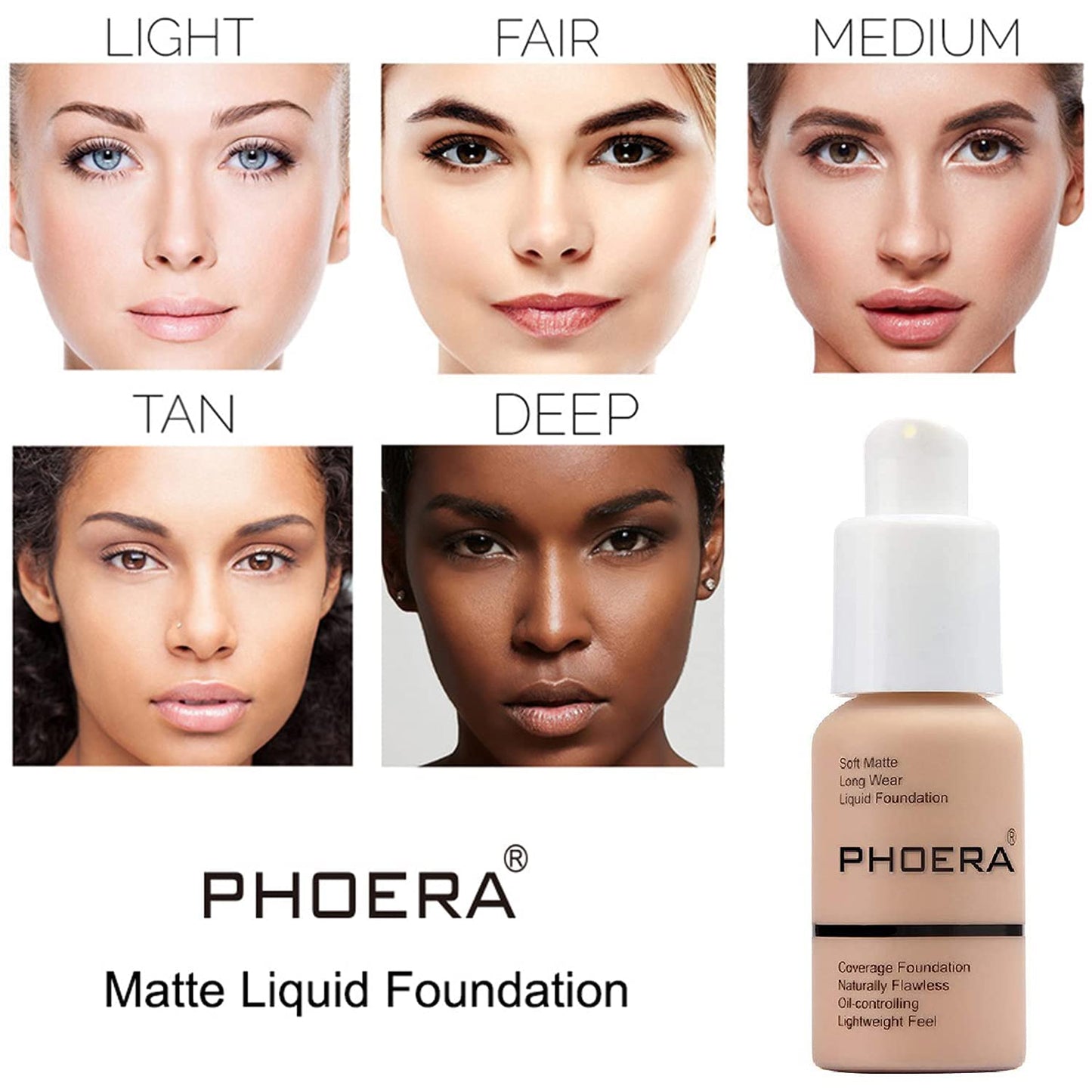 PHOERA Foundation, PHOERA Matte Liquid Foundation,PHOERA Makeup for Women, PHOERA Foundation Full Coverage Concealer, 30ml 24HR Matte Oil Control Concealer (104- Buff Beige*2)