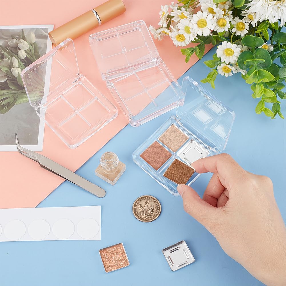 BENECREAT 4Pcs Empty DIY Eyeshadow Box Kit, Slim Custom Makeup Palette Wrapped Powder Blush Lipstick Container with 20pcs Palette Pans for Travel, DIY Cosmetic, Crafts projects
