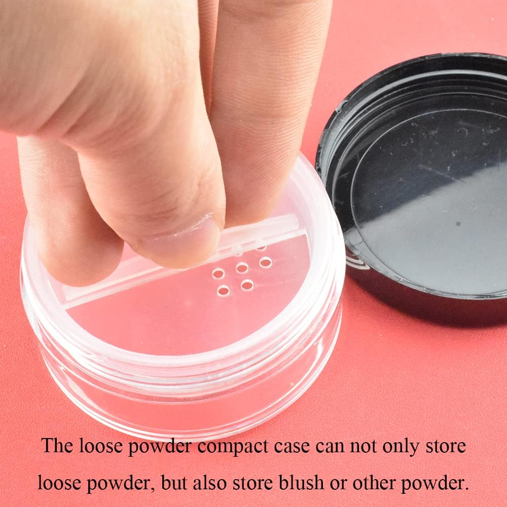 HAHIYO 3Pcs 20ml/0.68oz Plastic Empty Travel Compact Case Makeup Cosmetic Jar Refillable Powder Box No Leak Holder with Rotatable Sifter and Black Screw Lid