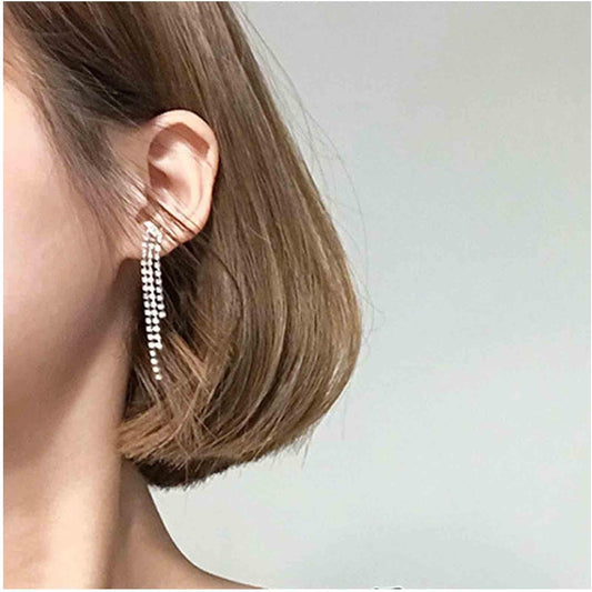 Boho Rhinestone Tassel Earrings Long Fringe Drop Dangle Earrings Silver Crystal Chain Tassel Earrings Vintage Chandelier Chain Studs Earrings Luxury Statement Earrings Jewelry for Women and Girls Gifts