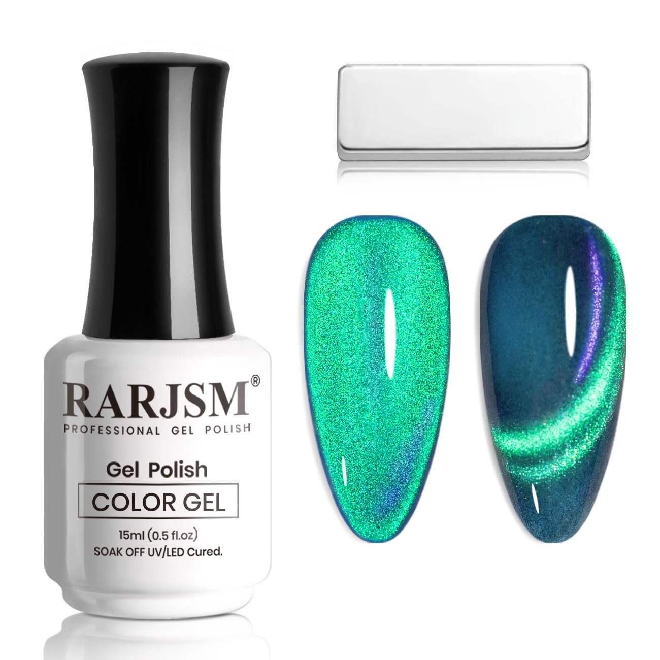 RARJSM Aurora Cat Eye Gel Nail Polish Blue Green Purple Multi Color Velvet Diamond Cateye Gel Polish with Magnet Stick Reflective Shimmer UV LED Curing Requires Soak Off for Home Salon Manicure 15ml