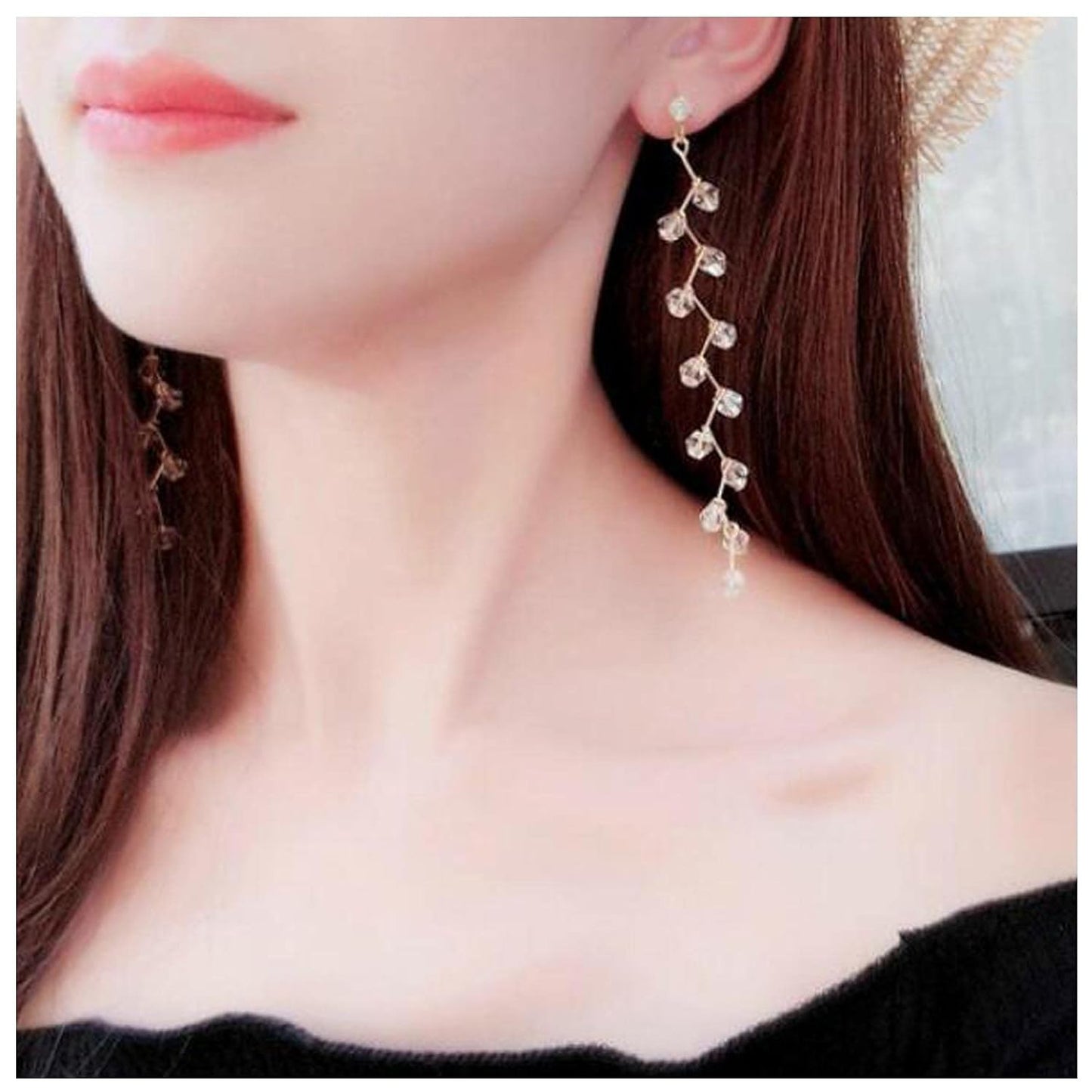 Boho Rhinestone Leaf Earrings Gold Crystal Drop Earring Long Chain Tassel Dangle Earrings Jewelry for Women and Girls Gifts