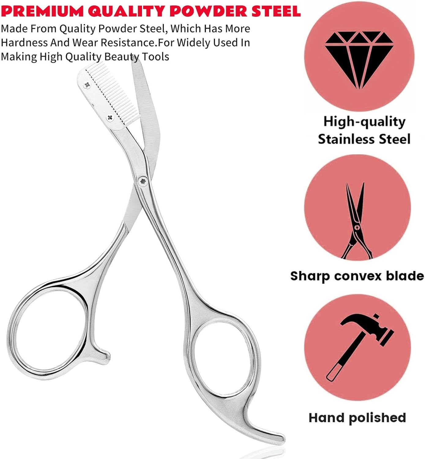 Eyebrow Scissors with Comb, Stainless Steel Facial Grooming Scissors Kit, Professional Precision Eyebrow Trimmer, Perfect For Gifts for Men and Women (Grey)