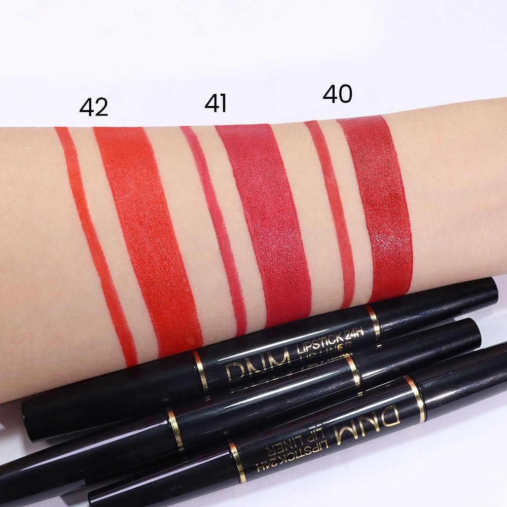 evpct 1Pcs Red Velvet Matte Lip Liner and Lipstick Combo Set Kit for Women, Dark Ruby Sexy Red Magic 24 Hours Lipstick and Lip Liner Gloss Stain Makeup Set Long Lasting Waterproof 24 labial, 40#