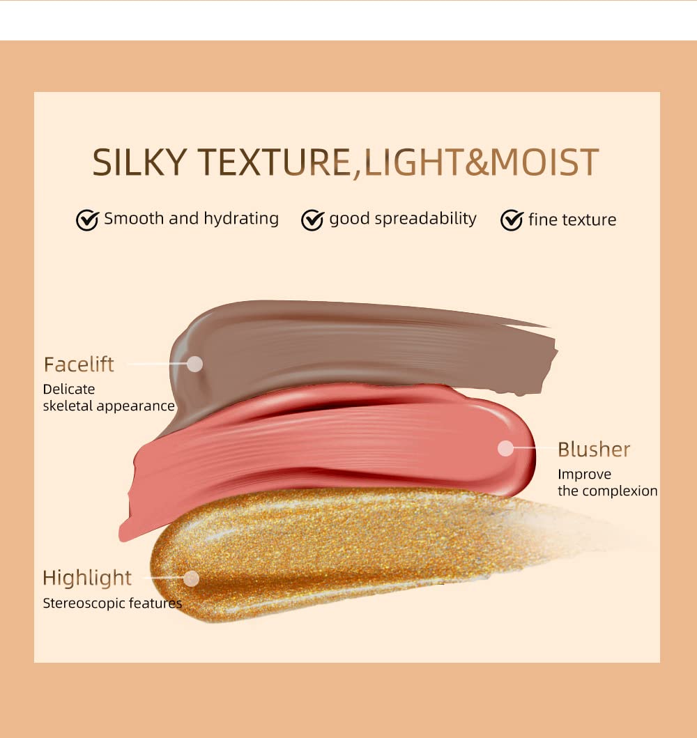 Highlighter Beauty Wand, Cream Liquid Highlighter Makeup Stick, Silky Smooth Face Shimmer Bronzer Stick with Cushion Applicator, Lightweight Body Face Glowing Highlighter, Cruelty-free（Bronze Gold）