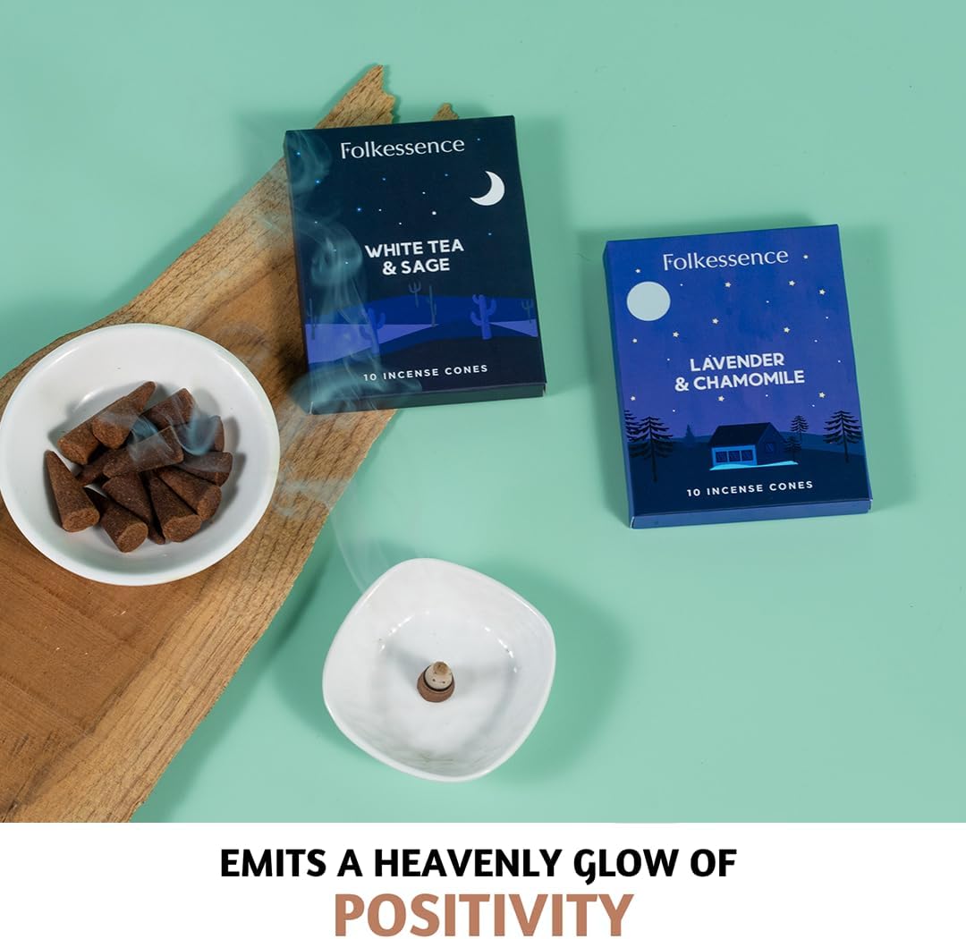 Folkulture Incense Cones Scented | Set of 2 Inscents-Cones (20 Cones) | Lavender, White Tea, Sage & Chamomile | Variety Pack Insence Cone for Relaxation and Meditation