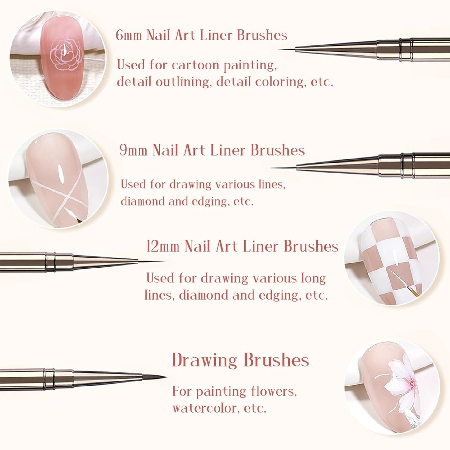 12pcs Nail Art Brushes, Nail Art Design Pen Painting Tools Professional Flower Brush Drawing Extension Gel Brush Liner Brush Ombre Painting Brush Carved Brush For Nail Art Design