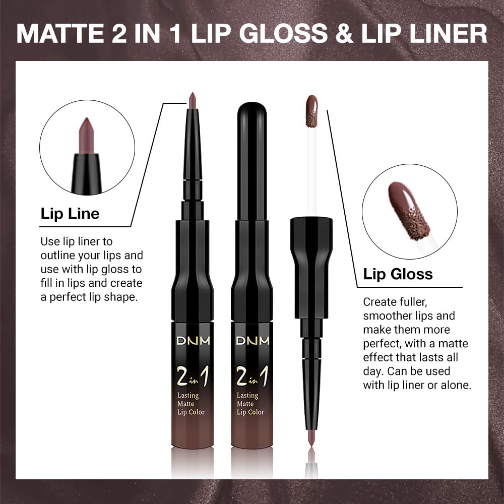 Kaely 2-in-1 Matte Lipstick and Lip Liner, Liquid Lip Stain Makeup for women Long Lasting Waterproof Smudge Proof, labiales matte mate larga duracion listip 24 hours originales, 06 Chocolate
