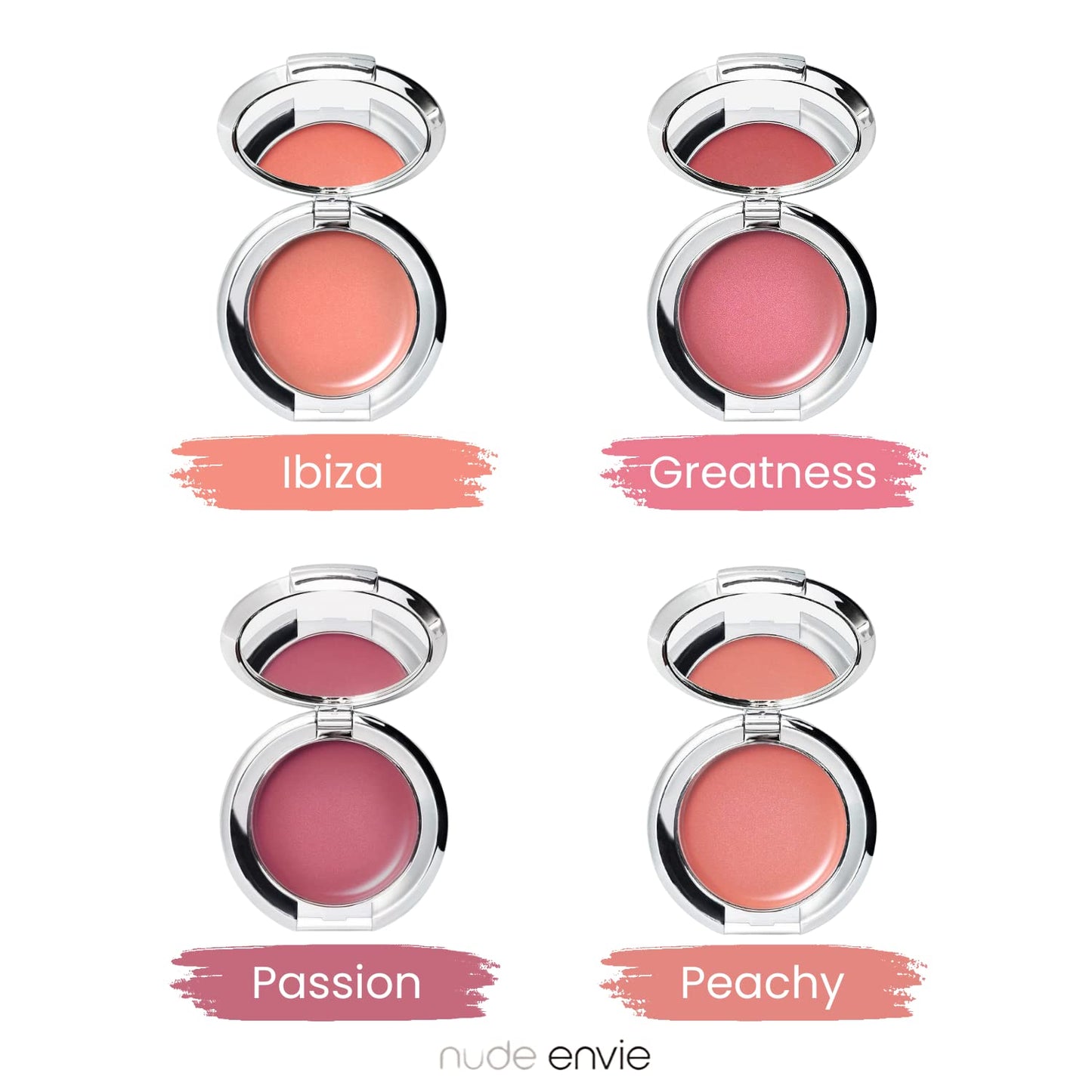 Nude Envie - Cream Blush - Creamy & Blendable for Easy Application - Pigmented Long-Lasting Dewy Finish - With Hyaluronic Acid - Mirror Compact - Vegan, Paraben-Free & Cruelty-Free - Peachy