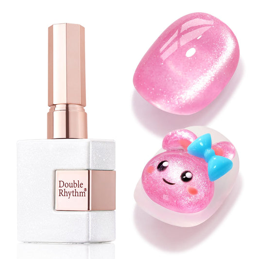 Double Rhythm 0.5 OZ Cat Eye Gel Polish with Magnet 15ML Holographic Glitter Shimmer Translucent Jelly Color Magnetic Nail Polish Salon DIY at Home (Pink-MC1070)