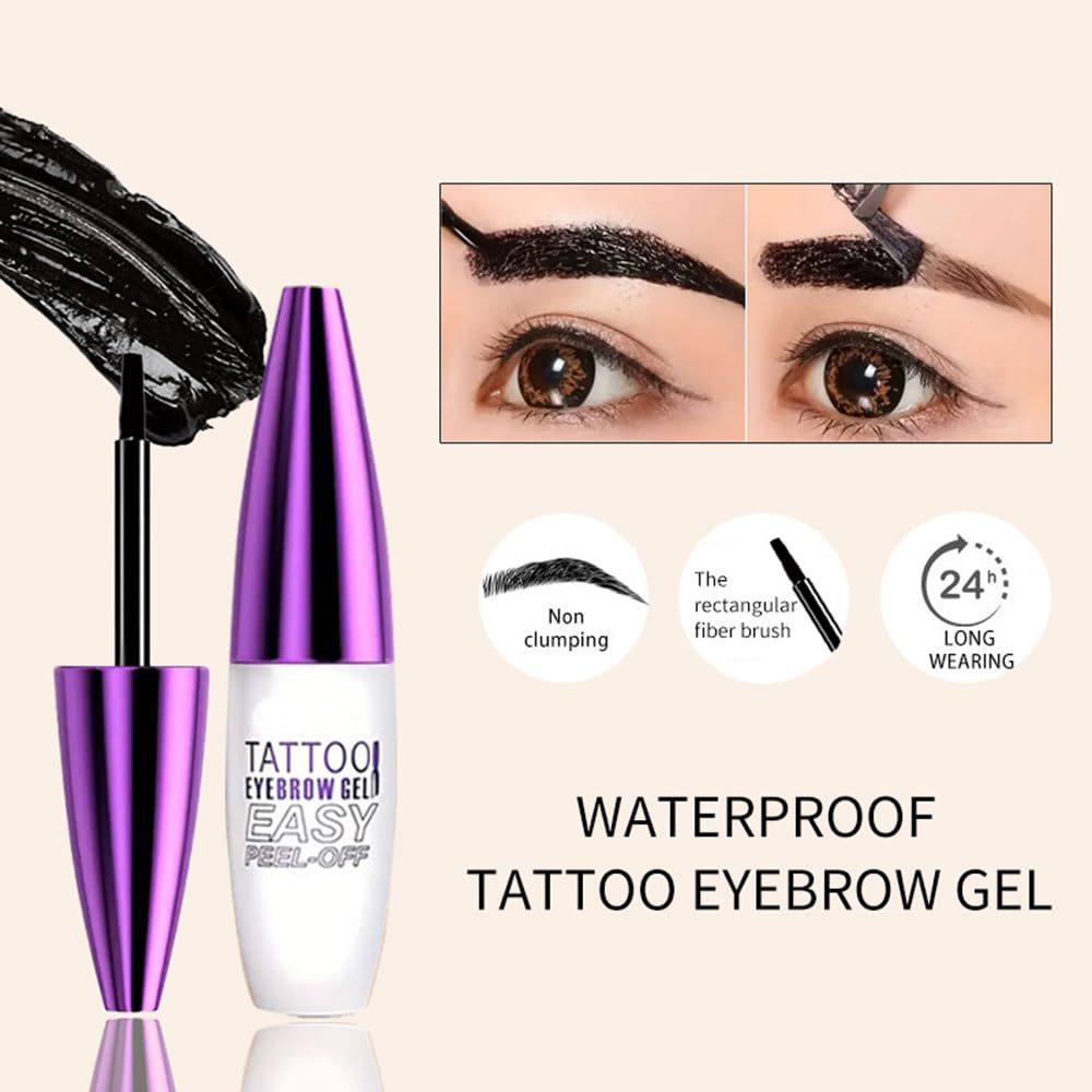 Peel Off Tattoo Brow Tint Gel - 2pcs Black Eyebrow Kit, Waterproof, Transfer-Proof & Sweatproof, Quick Peel Formula for Natural Fuller Brows, Mother’s Day Gifts for Women All Skin Types