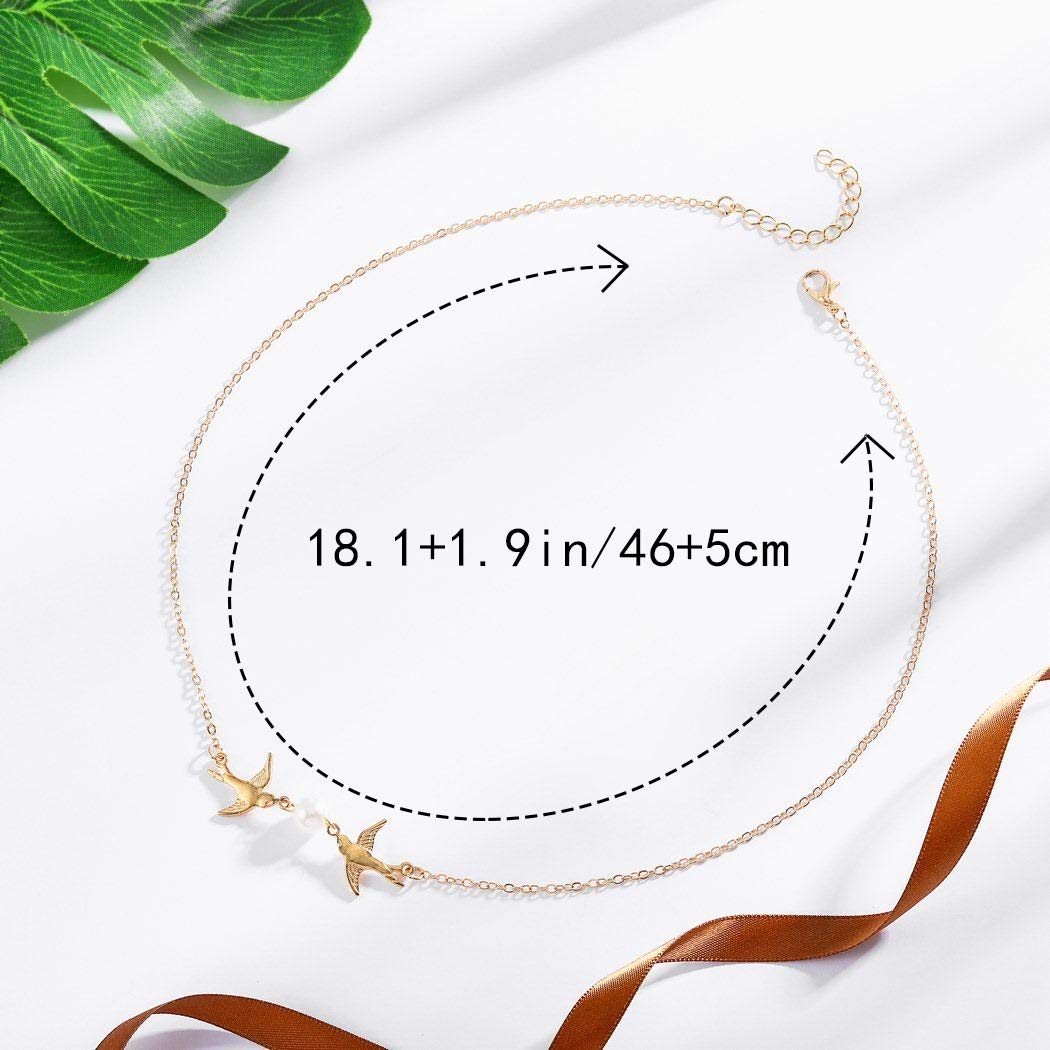 Vintage Pearl Necklace Long Birds Necklace Chain Pendant Necklaces Jewelry for Women and Girls (Gold)