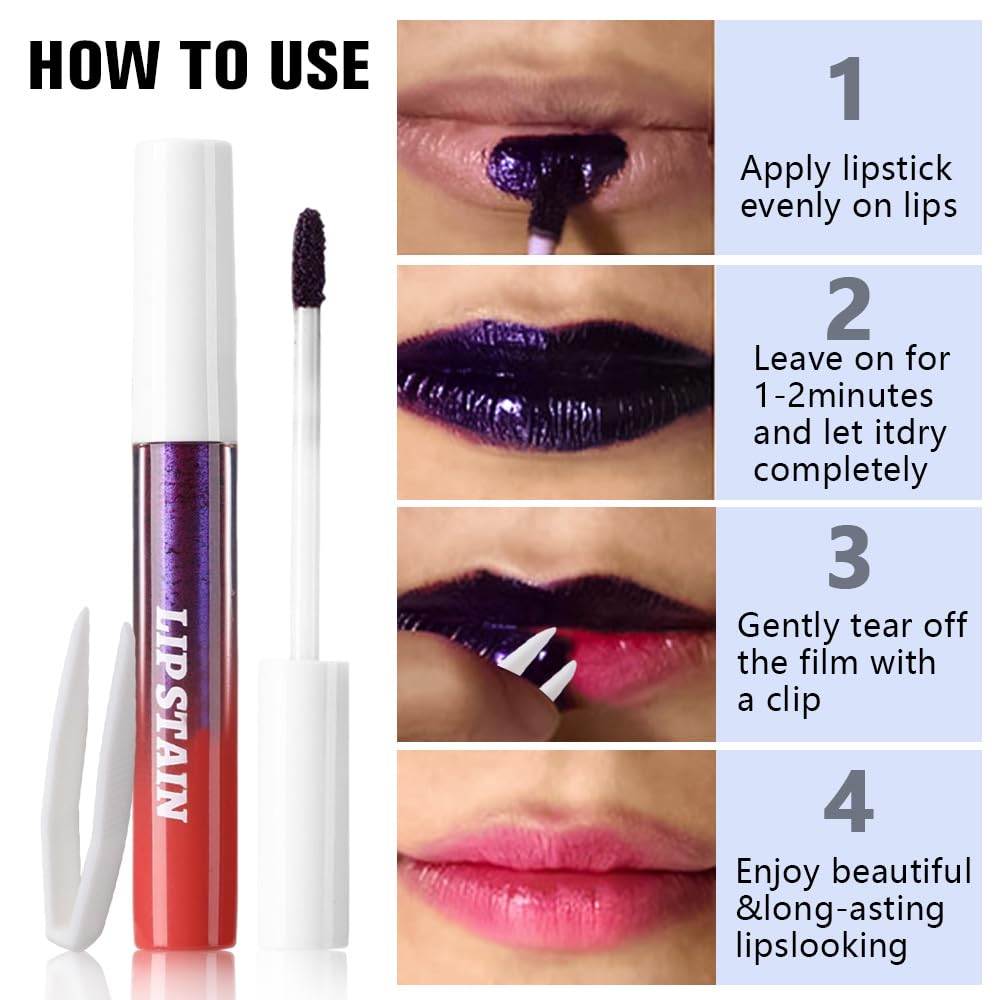 evpct Brownish Red Peel Off Lip Stain Tints with Tweezer, Matte Liquid Lipstick Lip Stain Long Lasting Waterproof for Women Non-stick Cup Lipstick Peel Off High Pigmented Smudge-proof Easy to Apply 05