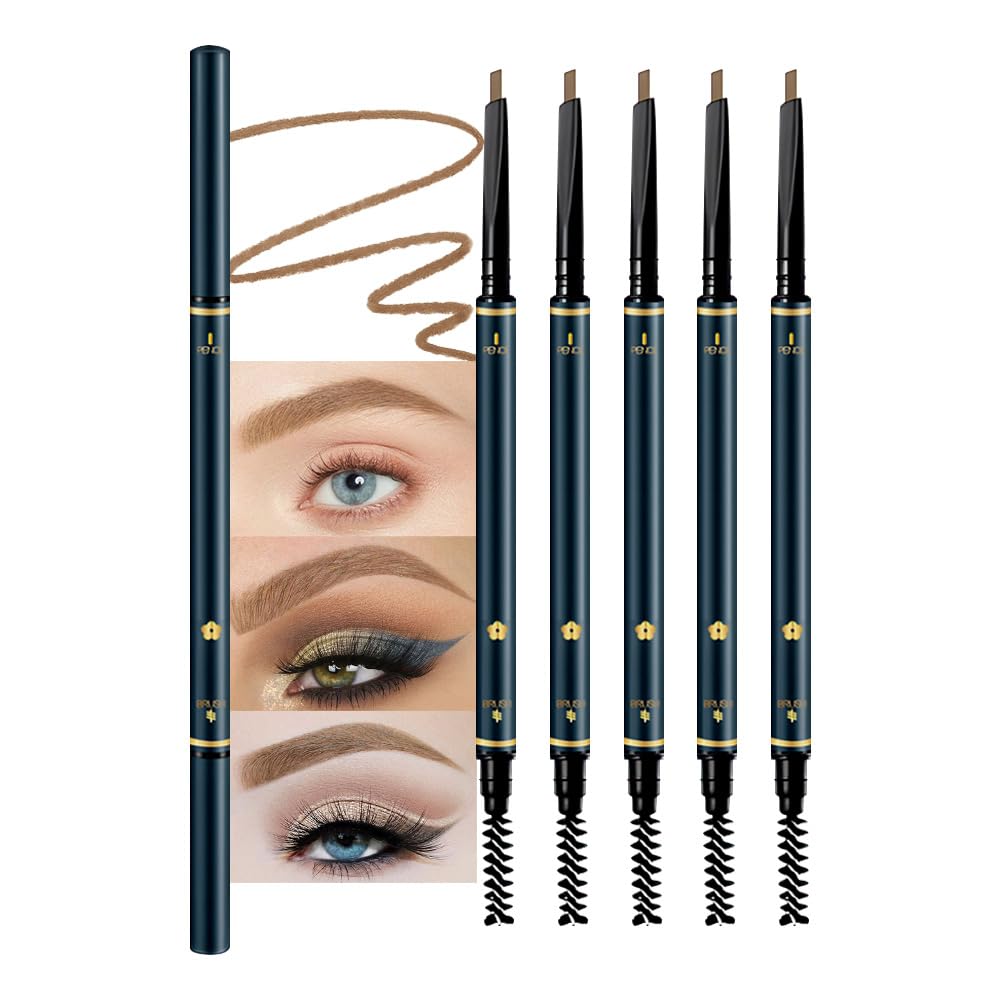 5 Pcs Waterproof Professional Makeup Micro Brow Pencil, Coffee Brow Kit with Eyebrow Brush, Ultra-Fine Mechanical Pencil, Eyebrow Pencils for Women(C03#Coffee, 5Pcs)