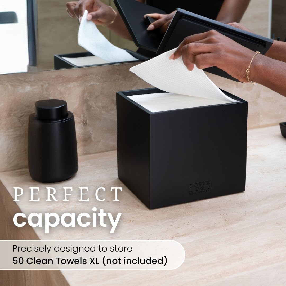 CLEAN SKIN CLUB Cement Box for 50 Disposable Clean Towels XL (Towels NOT Included), Concrete Container for Face Towelettes Bathroom Counter Storage, Cleansing Facial Dry Wipes - Matte Onyx