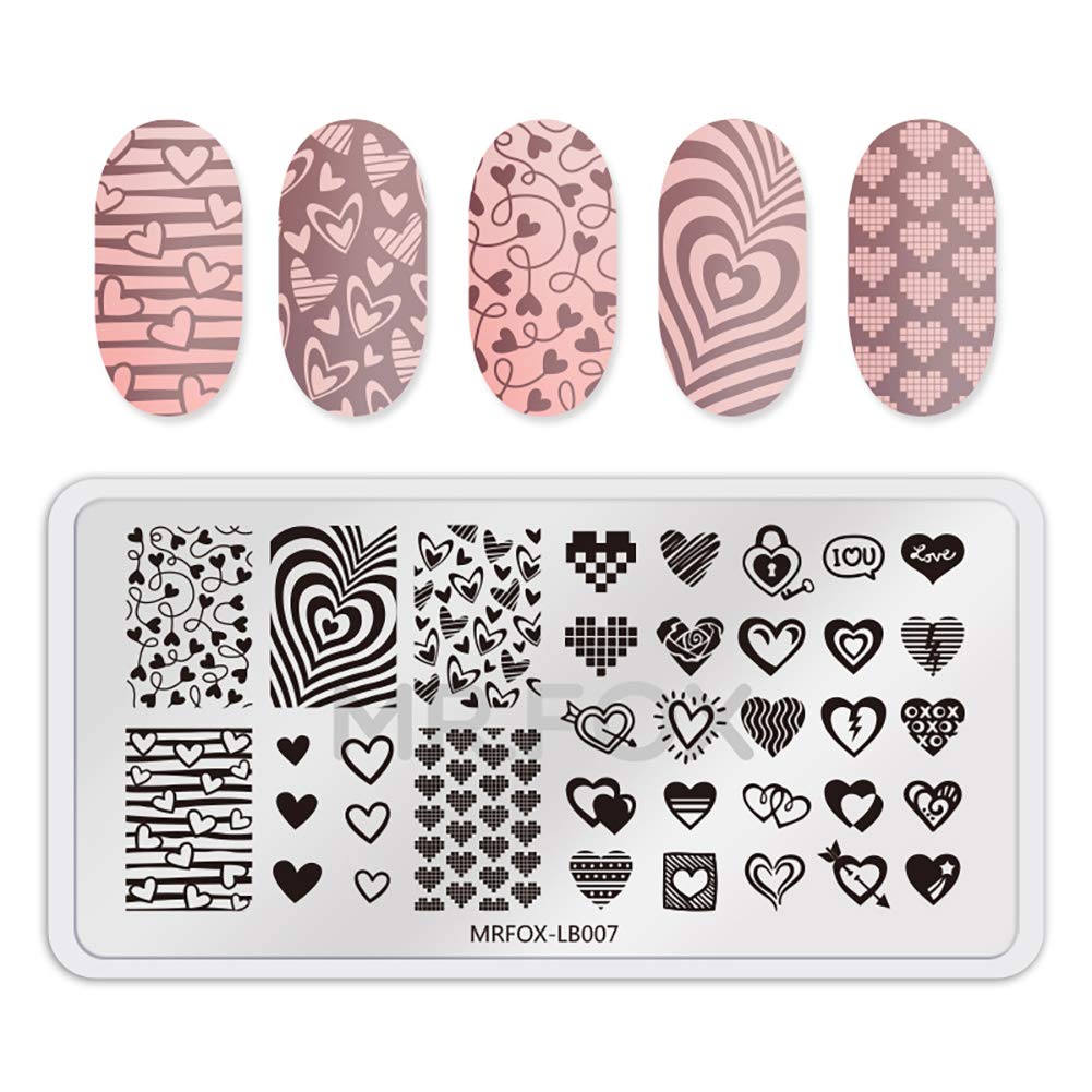 MR.FOX 5 Pcs Nail Print Board Set Valentine's Day Theme Various Hearts Cupid Electrocardiogram Nails Art Stamping Plate