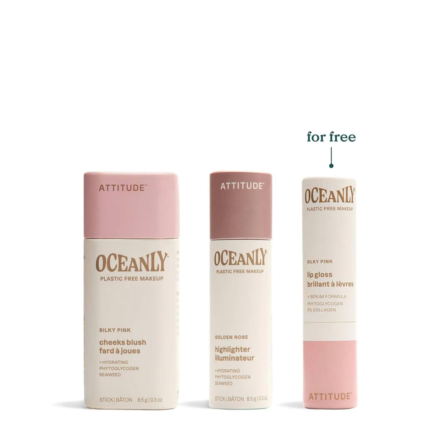 ATTITUDE Silky Pink Makeup Box Set, EWG Verified, Titanium Dioxide-Free, Plastic-free, Plant and Mineral-Based Ingredients, Vegan and Cruelty-free Beauty Products, Set of 3 Makeup Sticks