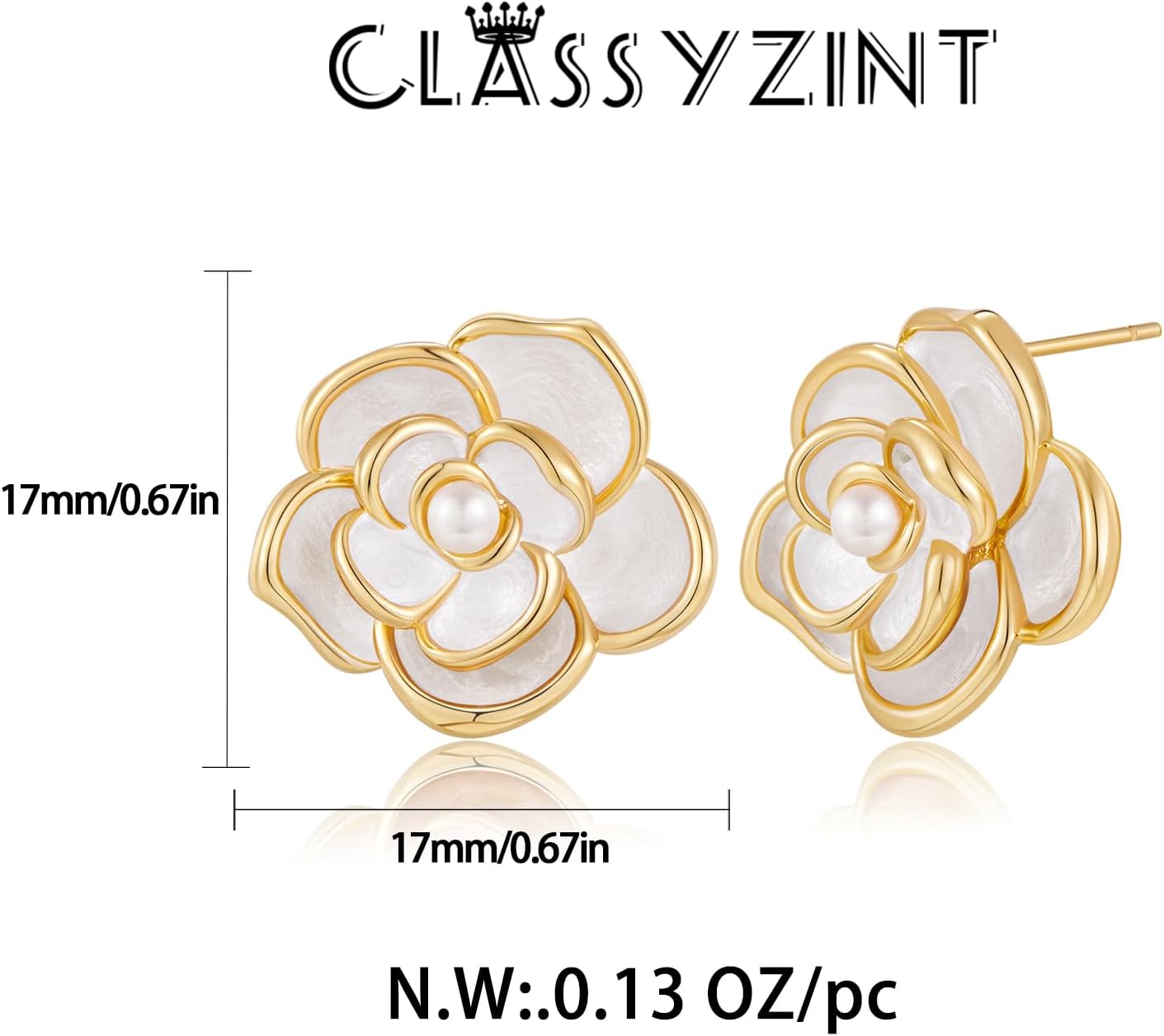 CLASSYZINT Gold/White/Red/Black Flower Stud Earrings For Women