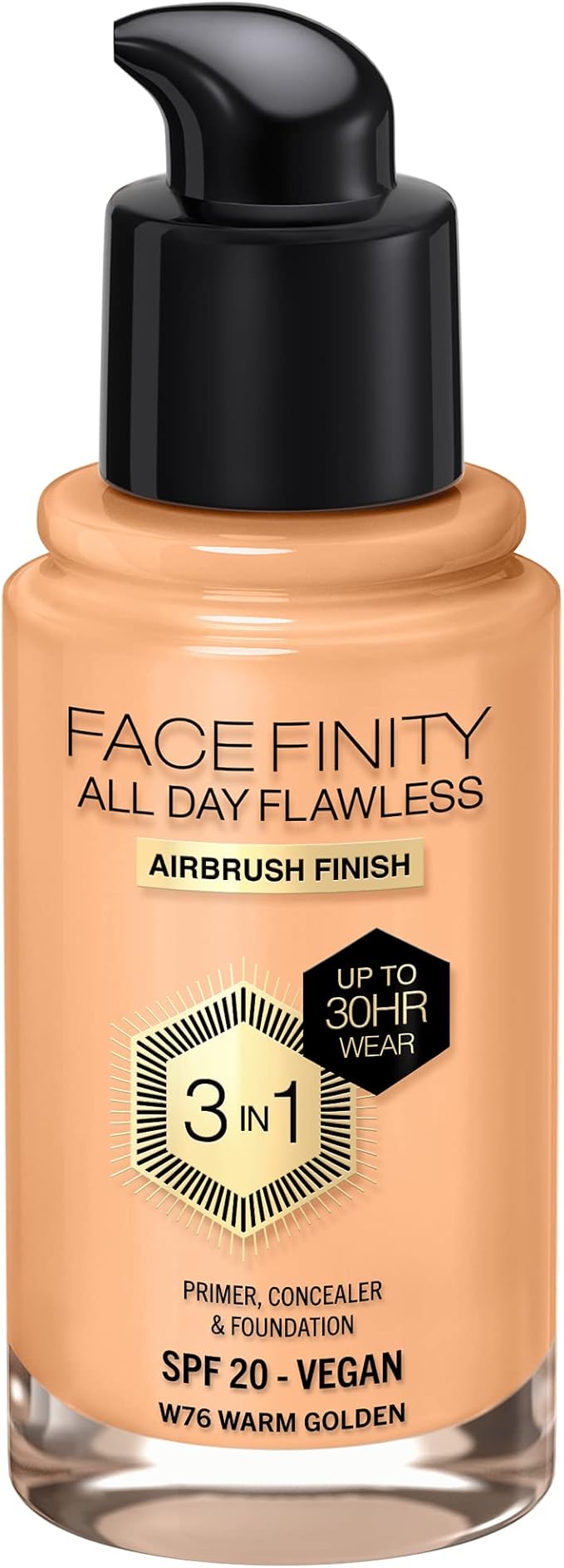 Max Factor Facefinity 3-in-1 All Day Flawless Liquid Foundation, SPF 20-76 Warm Golden, 30 ml