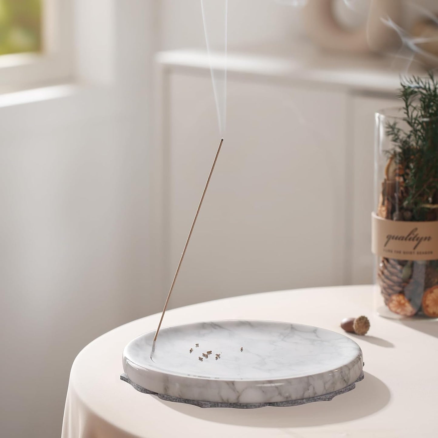 7.1-Inch Marble Incense Holder, Long Incense Holder for Sticks, Large Incense Sticks Holder for Meditation Yoga SPA, Incense Burne for Palo Santo/Sage/Cone/(Grey and White)