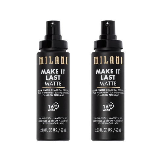 Milani Setting Spray + Primer, Make It Last Matte- Oil Absorbing Charcoal Formula to Control Shine, Matte Finish Setting Spray for Makeup and Primer for Oily Skin, Prime +Correct + Set - 2 Pack