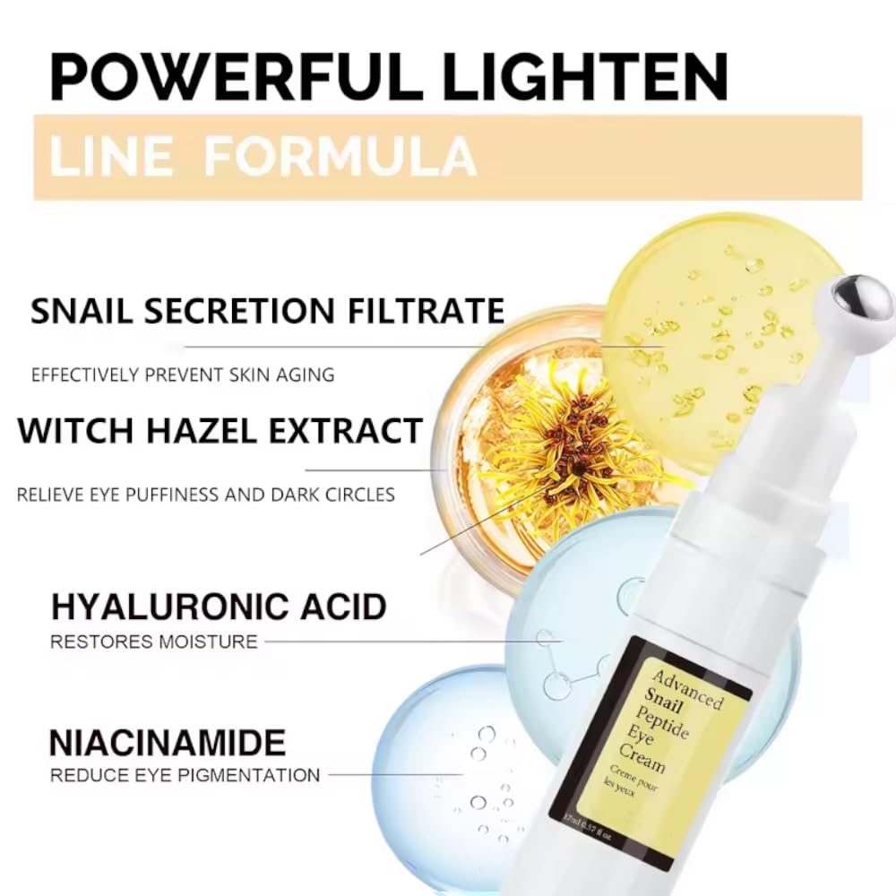 Snail Peptide Eye Serum, Under Eye Roller Cream to Reduce Dark Circles Puffiness Wrinkles Fine Lines, Niacinamide Eye Essence with 360° Massage Ball, Roll-On for Moisturizing Firming (SNAIL MUCIN)