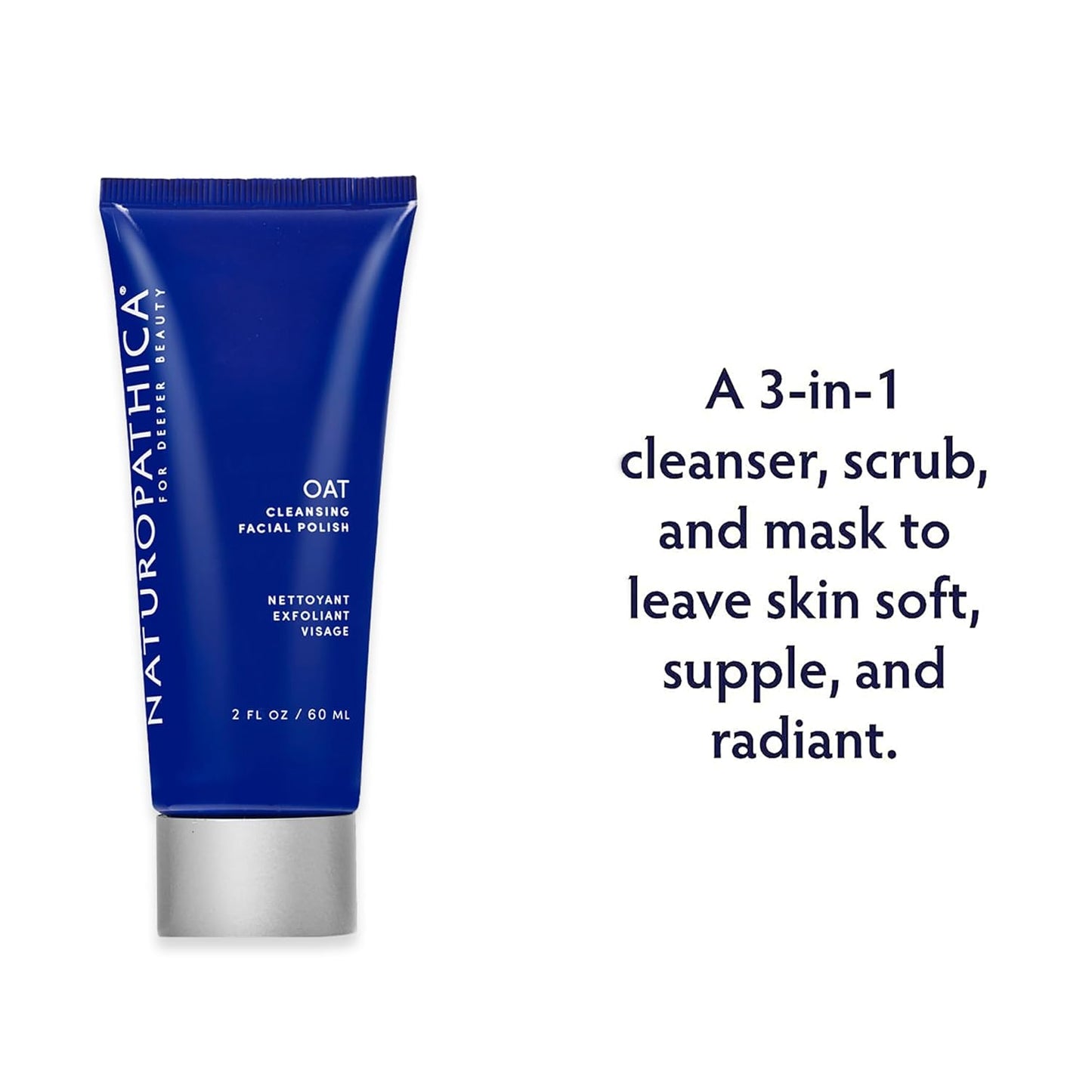 Naturopathica Oat Cleansing Facial Polish, Multi-Use Facial Cleanser, Face Scrub and Mask, Exfoliating Face Wash for Men & Women, Travel Size, 2 fl oz