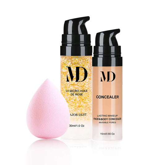 Liquid Primer Set Matte Liquid Full Coverage Oil Control Breathable Invisible Cover Concealer Primer with Face Primer, Makeup Sponge
