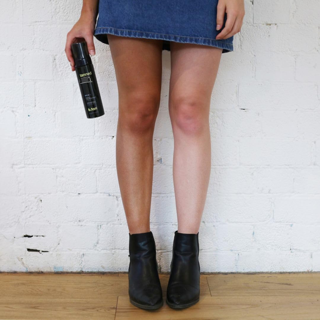 b.tan Dark Self Tanner Mini Kit | Get Tanned Travel Bundle - Mini Dark Self Tanner Mousse with Self Tanning Mitt Applicator, 1 Hour Sunless Tanner, Fast Self Tan, Vegan, Cruelty Free, 3 Fl Oz