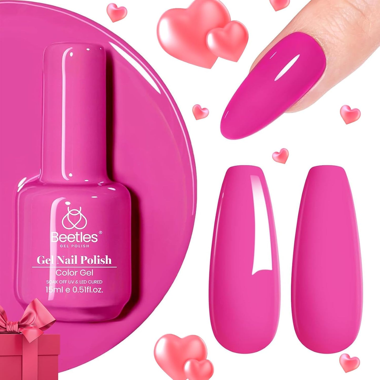 Beetles Hot Pink Gel Nail Polish, 1Pcs 15ml Cosmos Bouquet Pink Gel Polish Soak Off Uv Nail Lamp Needed Nail Art Manicure for Women