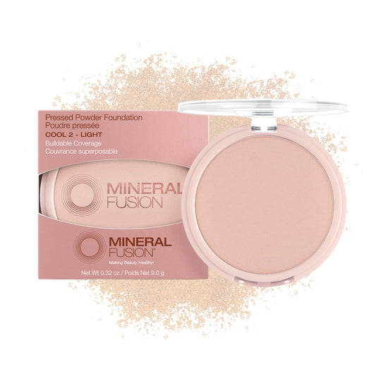 Mineral Fusion Pressed Powder Foundation, Cool 2 - Fair/Med Skin w/ Pink/Red Undertones, Age Defying Foundation Makeup with Matte Finish, Talc Free Face Powder, Hypoallergenic, Cruelty-Free, 0.32 Oz