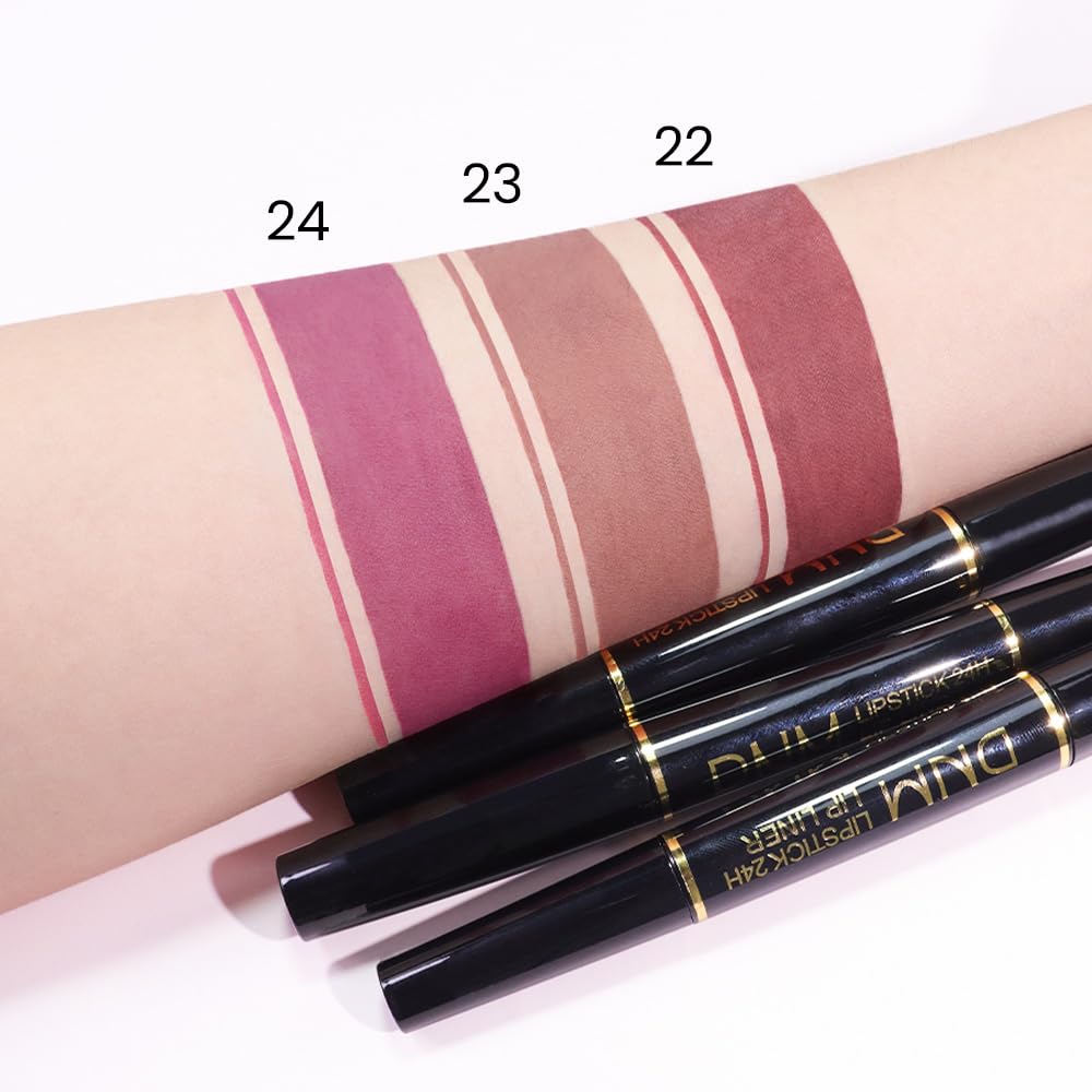 evpct 1Pcs Light Mauve Red Matte Lip Liner and Lipstick Combo Set Kit for Women, Magic Neutral Lipstick 24 Hours Original Lipsticks and Lips Liner Pencil Stain Makeup Long Lasting Waterproof, 22#