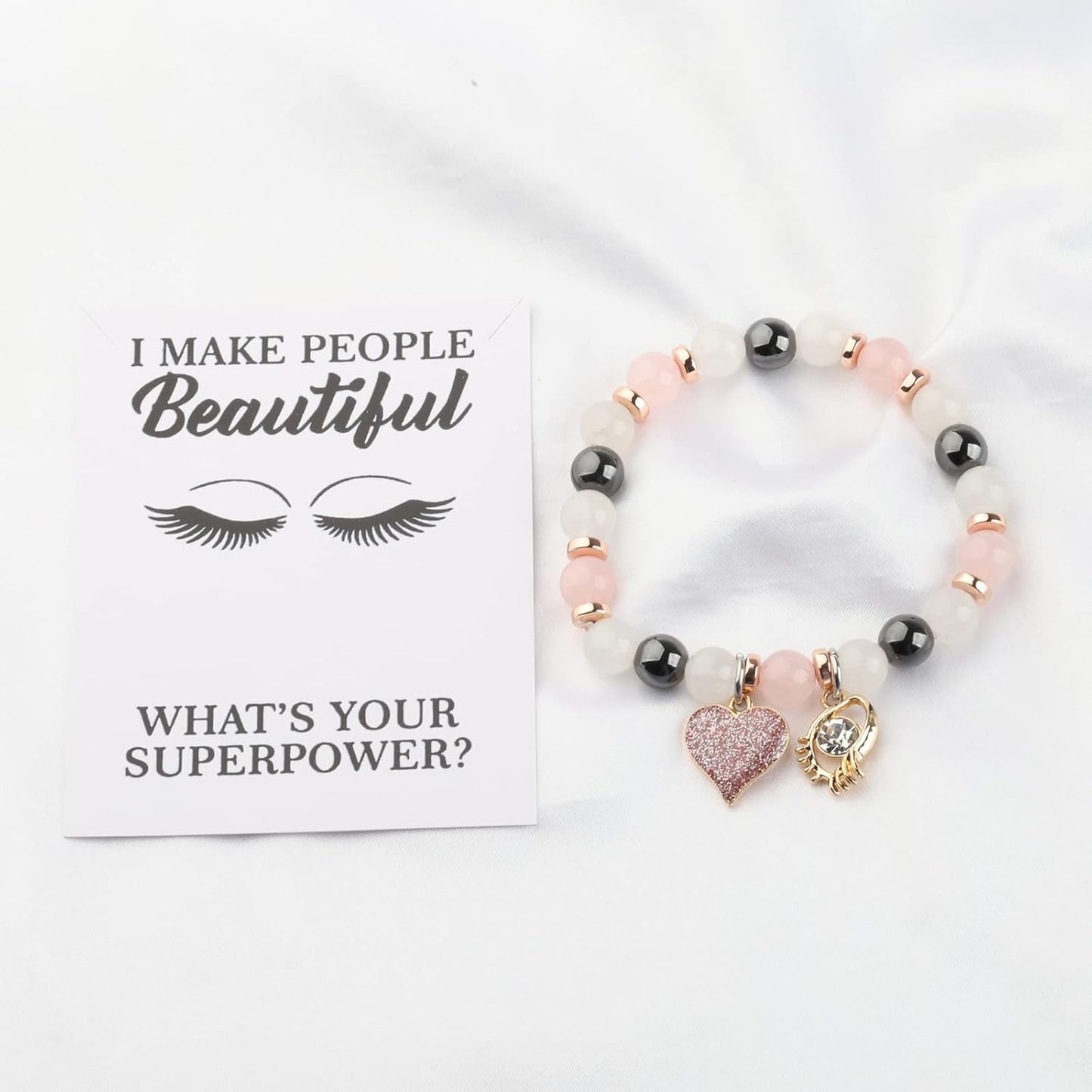 WSNANG Lashes Artist Gift Eyelashes Artist Gift Estheticians Gift I Make People Beautiful Message Card Bracelett