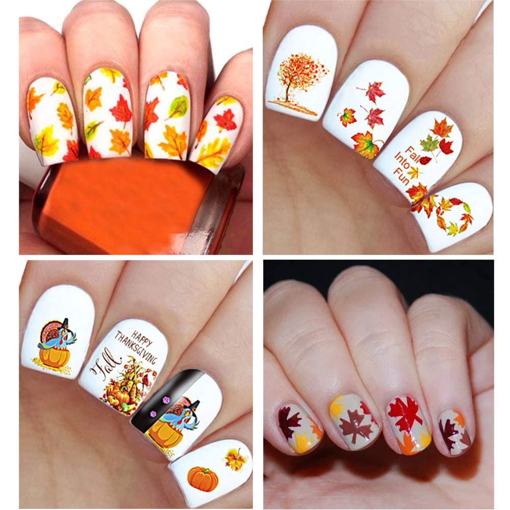 Kalolary Autumn Fall Nail Art Stickers Decals Maple Leaves Decals 3D Nail Stickers Harvest Pumpkin Maple Leaves Sunflower Squirrel for Women Girls Kids DIY Nail Design-12 Sheets