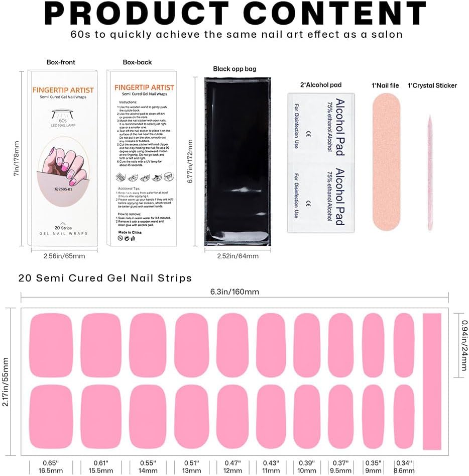 Semi Cured Gel Nail Strips with Glitter Butterfly Designs Colorful Gel nail stickers Salon Quality & Easy to Use for Women 20 Pcs