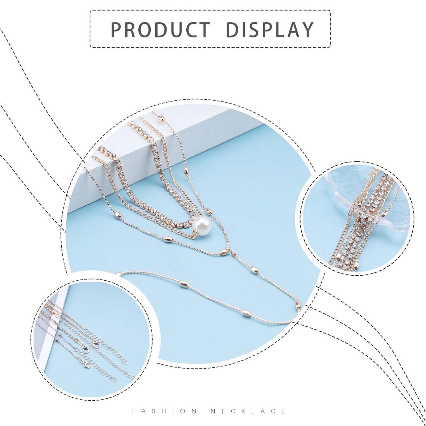 Bohemia Layered Y Lariat Choker Necklace Long Rhinestone Tennis Chain Necklace Floating Pearl Choker Necklace Gold Y Drop Necklace Chain Jewelry for Women and Girls