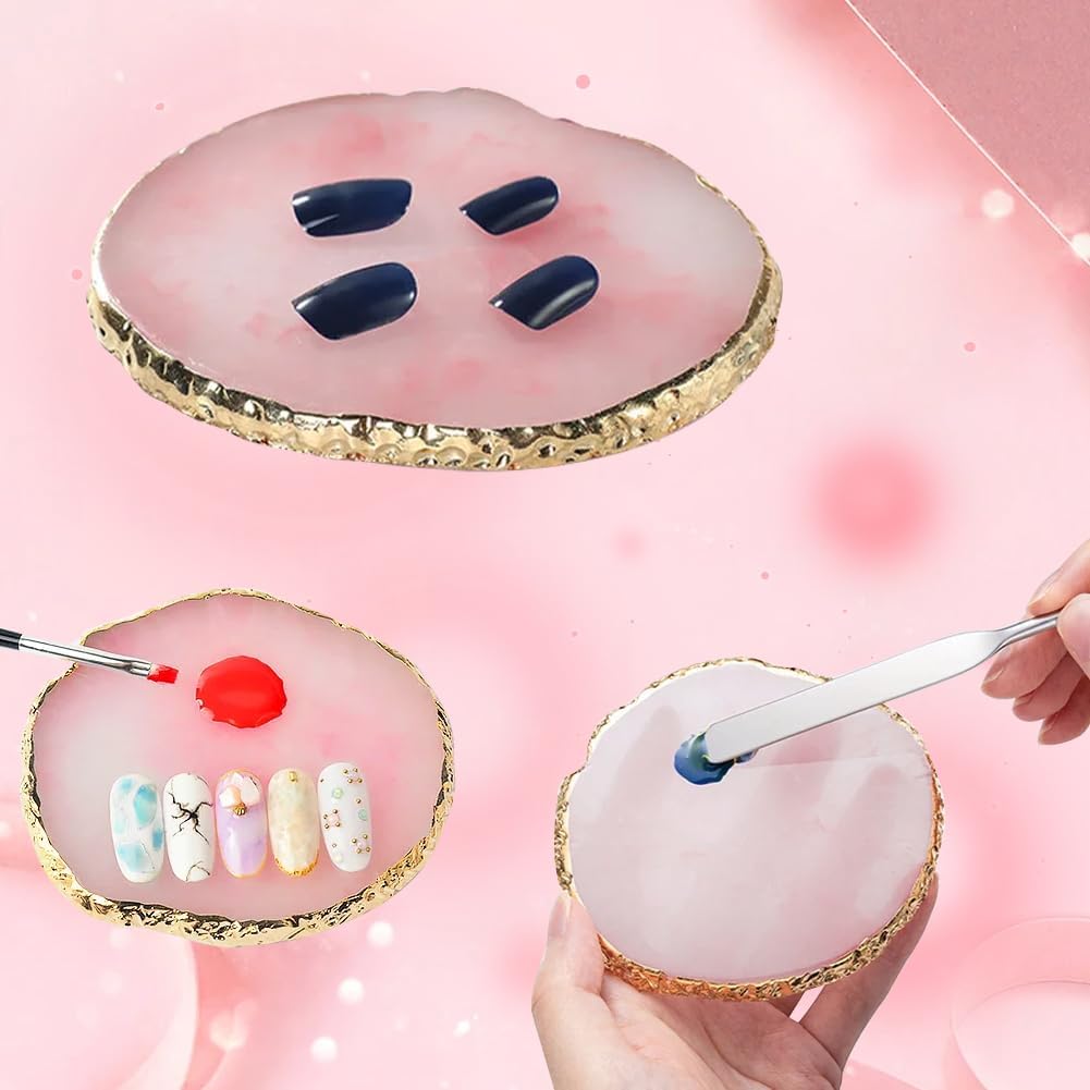 2 Pack Nail Art Palette Makeup Foundation Mixing Palette Holder Golden Edge Professional Cosmetic Nail Art Tools for Women and Girls Nail Polish Liquid Lipstick Concealer