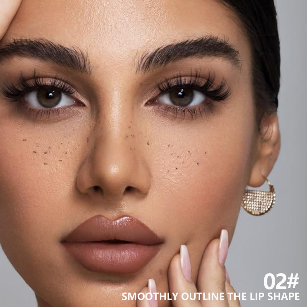 Matte Lipstick Crayon for Women, Warm Brown 24 Hour Lipstick Lip Liner Pencil, Neutral Lip Stick Lipliner Long Lasting Waterproof Smudge Proof, Vegan & Cruelty-Free, 02