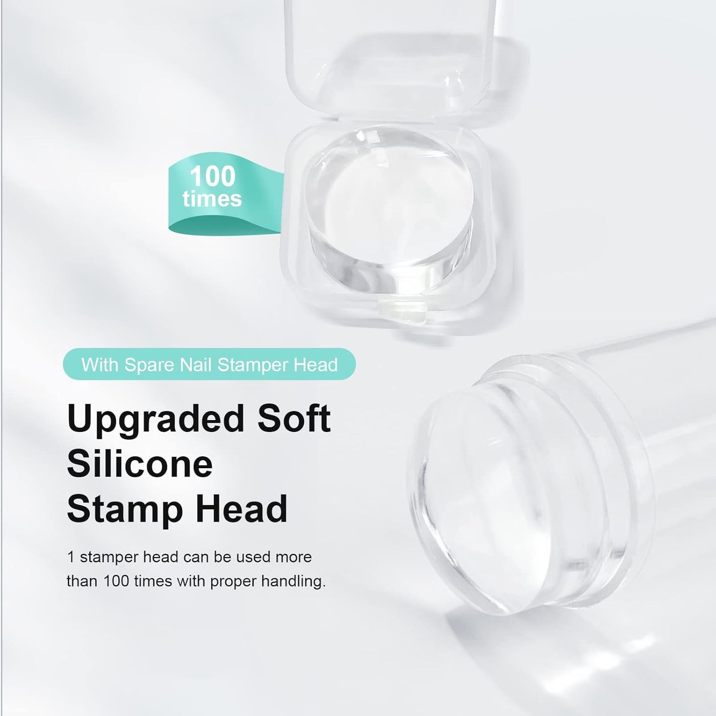 X&D Nail Art Stamper Clear Jelly Nail Art Stamping Transparent Silicone Rubber Nail Polish Stamper with Acrylic Scraper, Spare head Kit for French Tips and Transfer Images